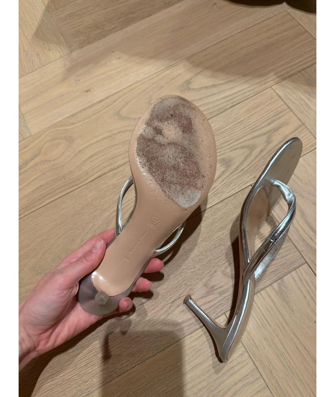 GIANVITO ROSSI Серебряные кожаные мюли, фото 7