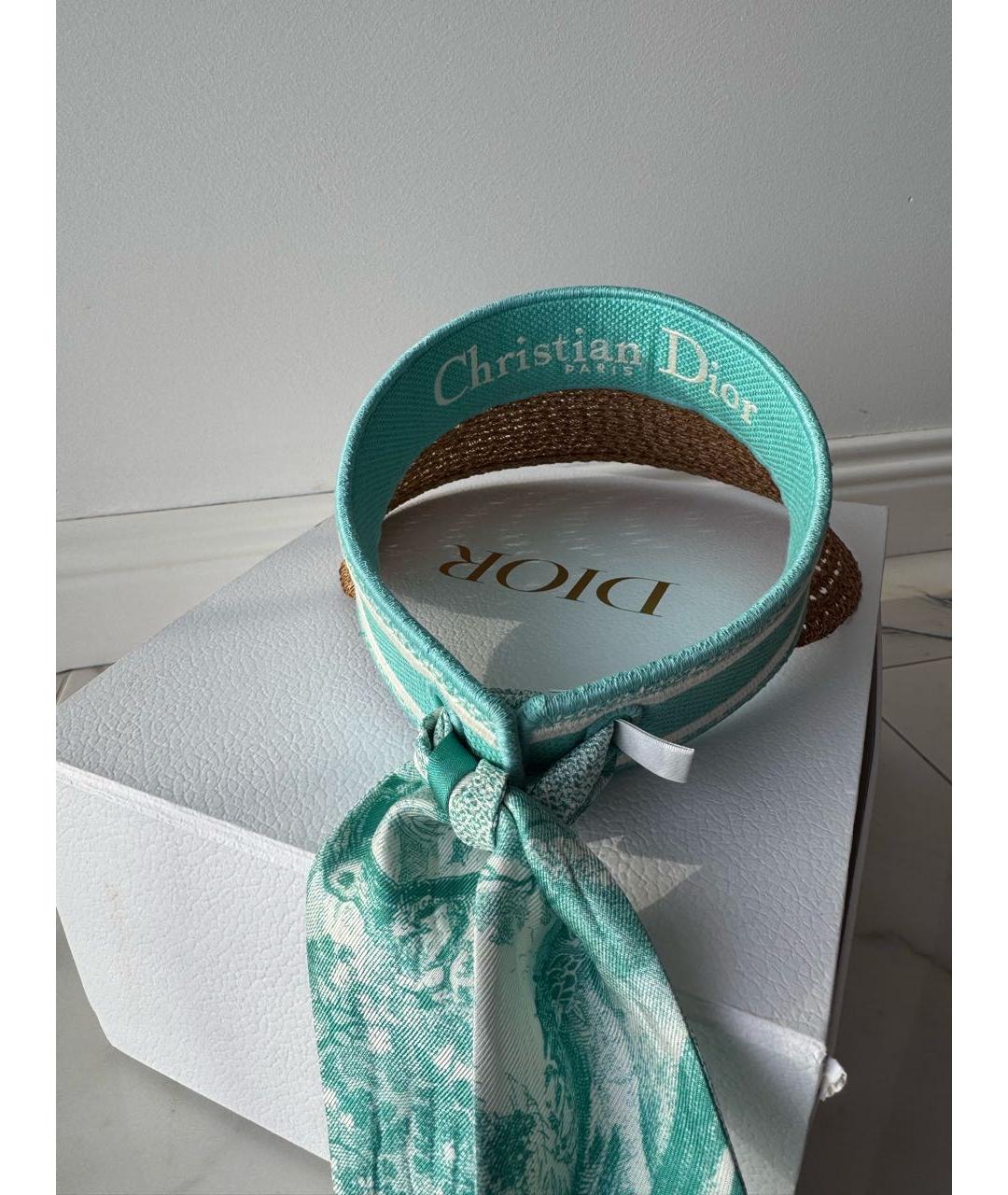 CHRISTIAN DIOR Бирюзовая соломенная кепка, фото 7