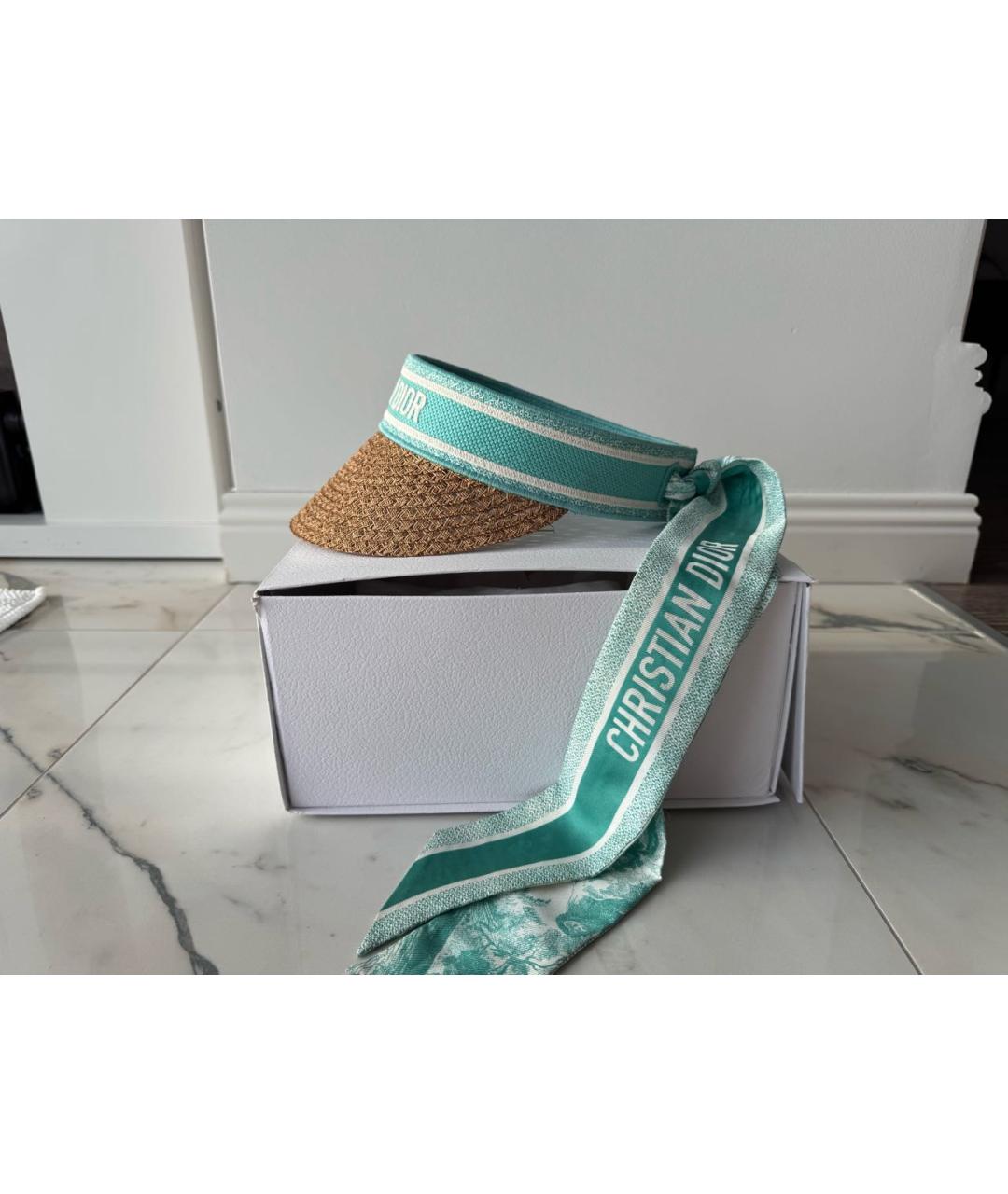 CHRISTIAN DIOR Бирюзовая соломенная кепка, фото 3