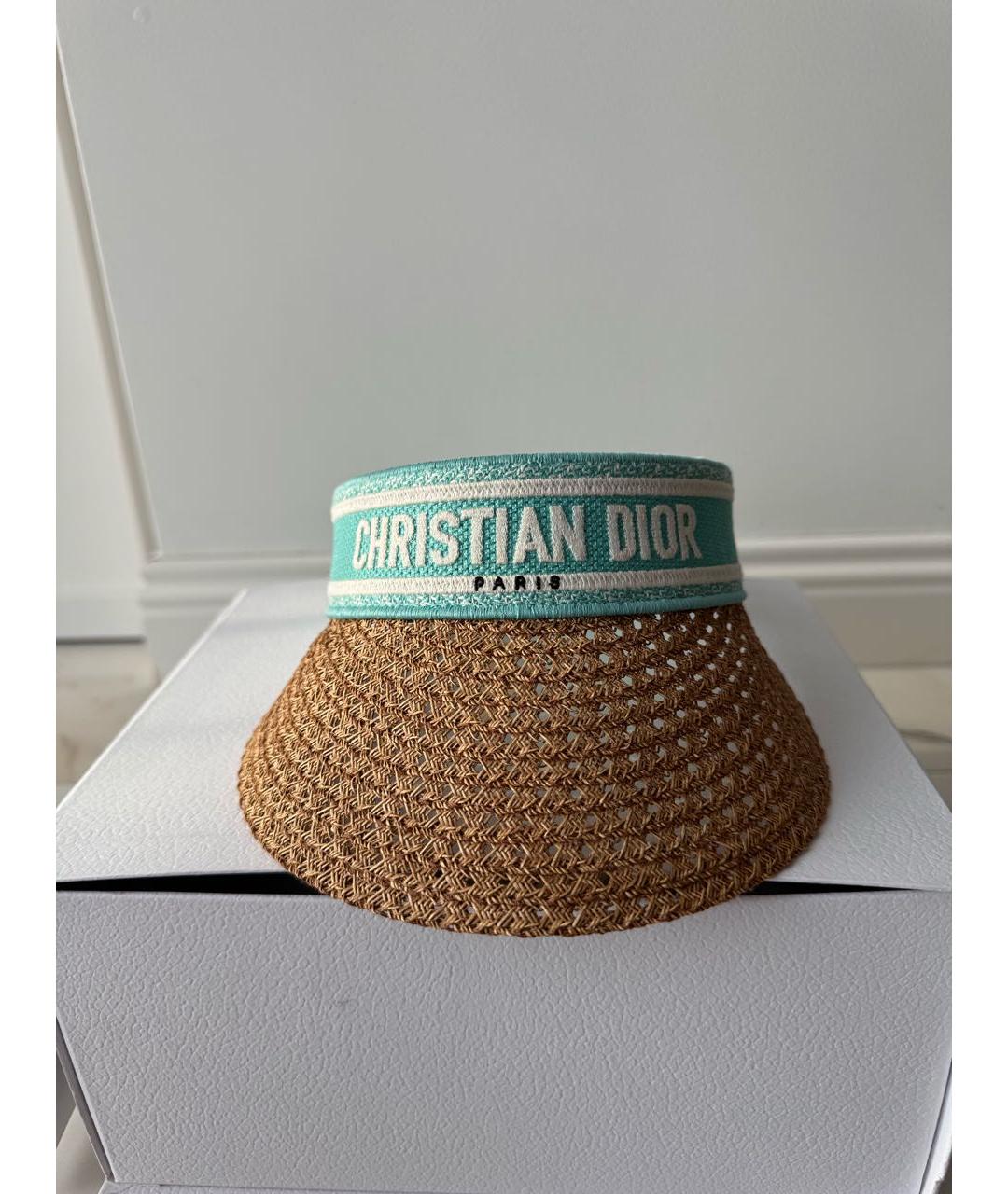 CHRISTIAN DIOR Бирюзовая соломенная кепка, фото 2