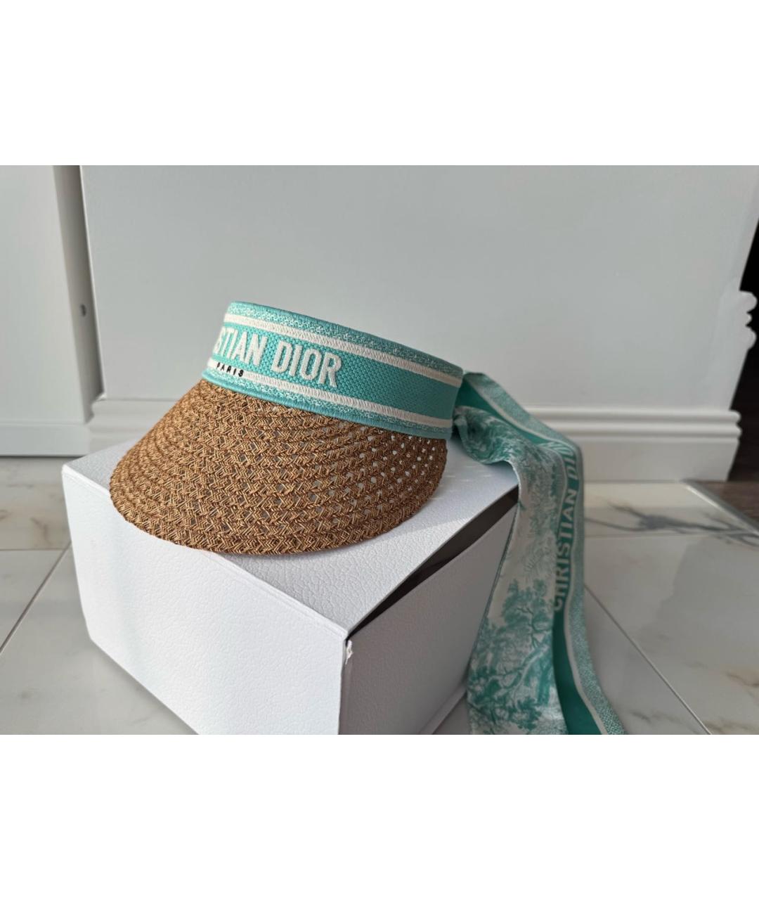 CHRISTIAN DIOR Бирюзовая соломенная кепка, фото 4