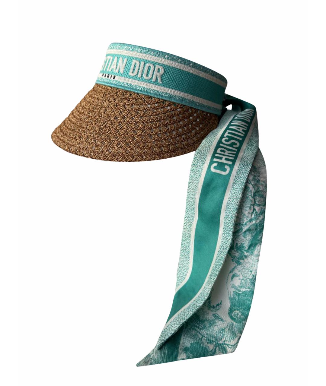 CHRISTIAN DIOR Бирюзовая соломенная кепка, фото 1