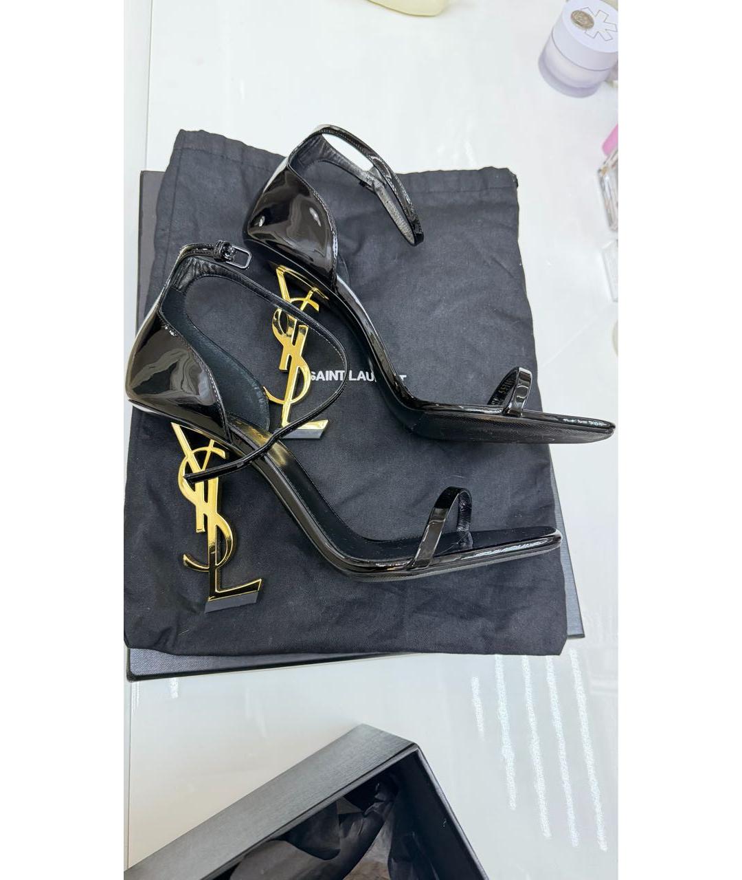 SAINT LAURENT Черные босоножки из лакированной кожи, фото 5