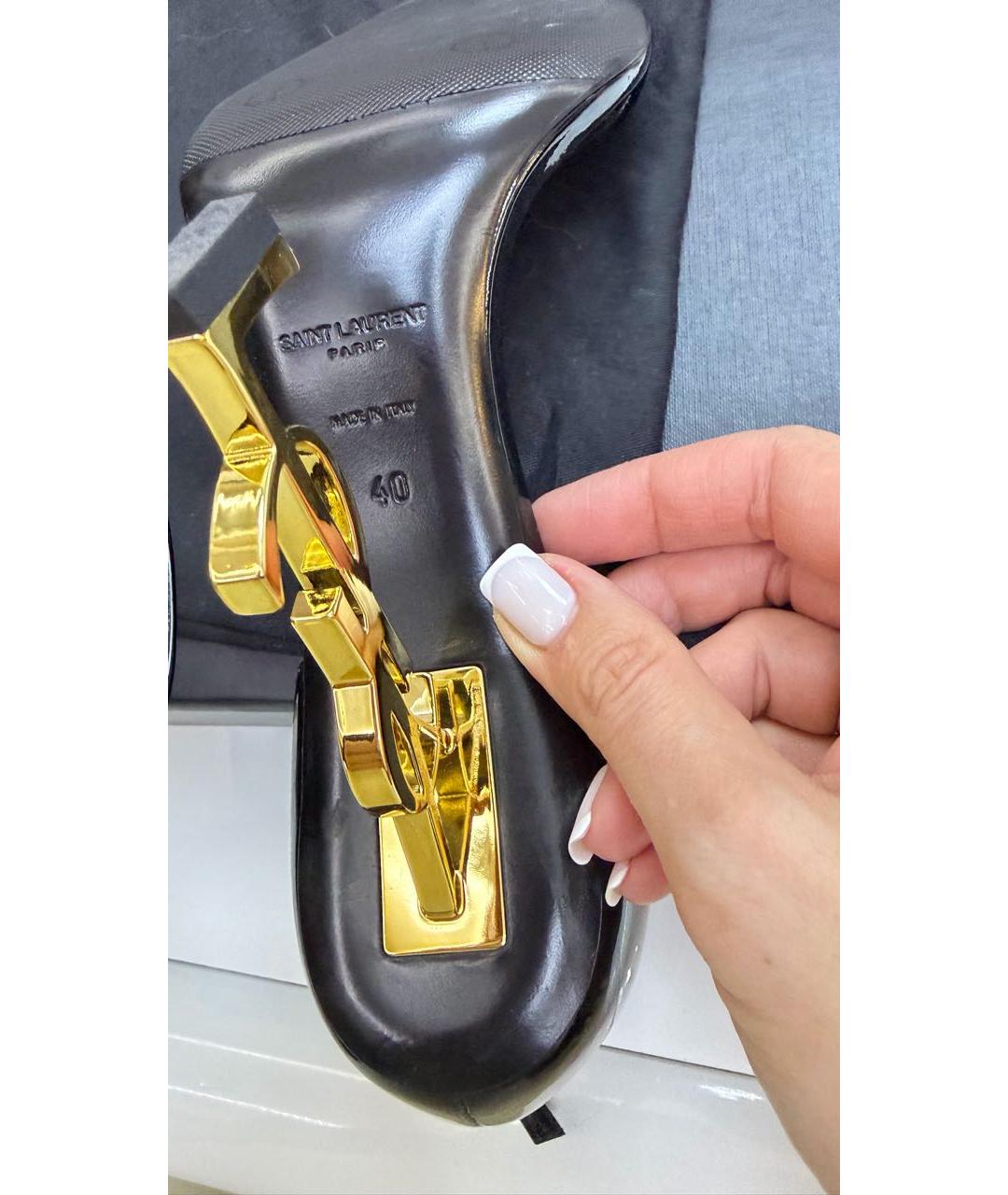 SAINT LAURENT Черные босоножки из лакированной кожи, фото 6