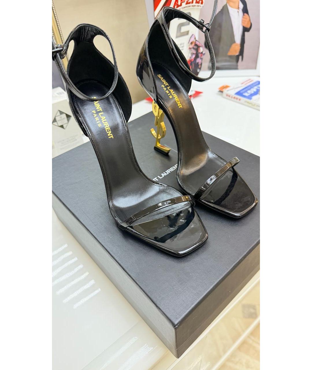 SAINT LAURENT Черные босоножки из лакированной кожи, фото 2