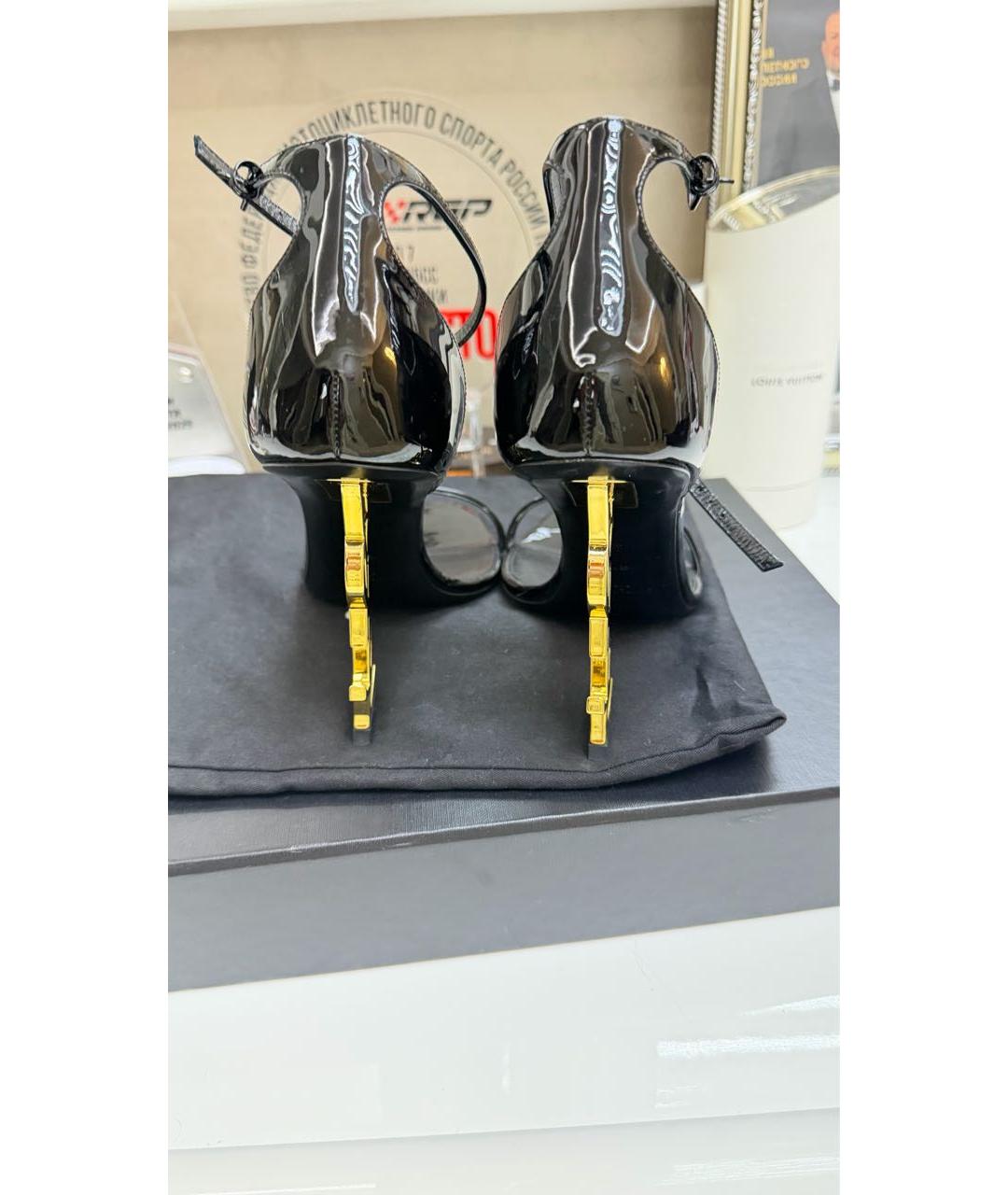 SAINT LAURENT Черные босоножки из лакированной кожи, фото 3