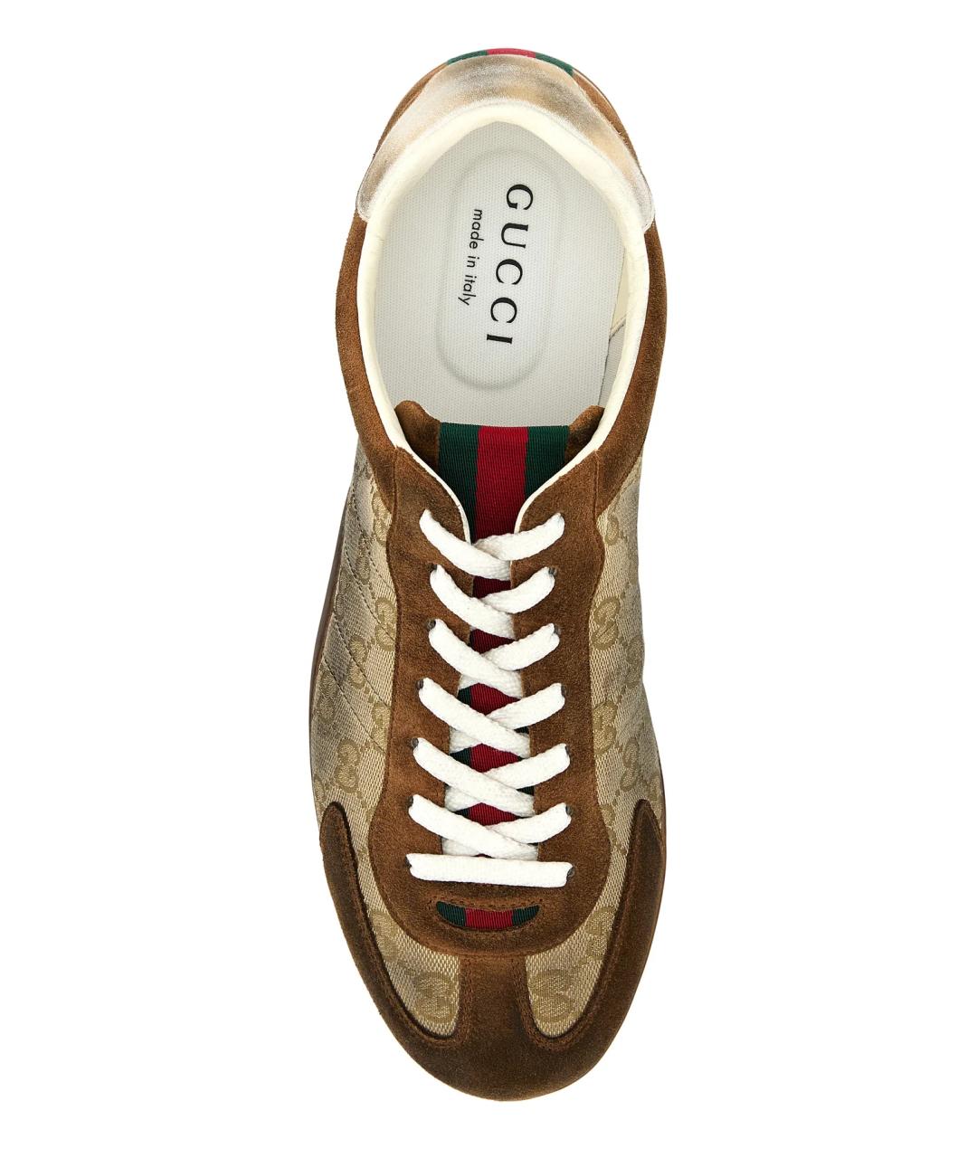 GUCCI Коричневые кожаные низкие кроссовки / кеды, фото 4