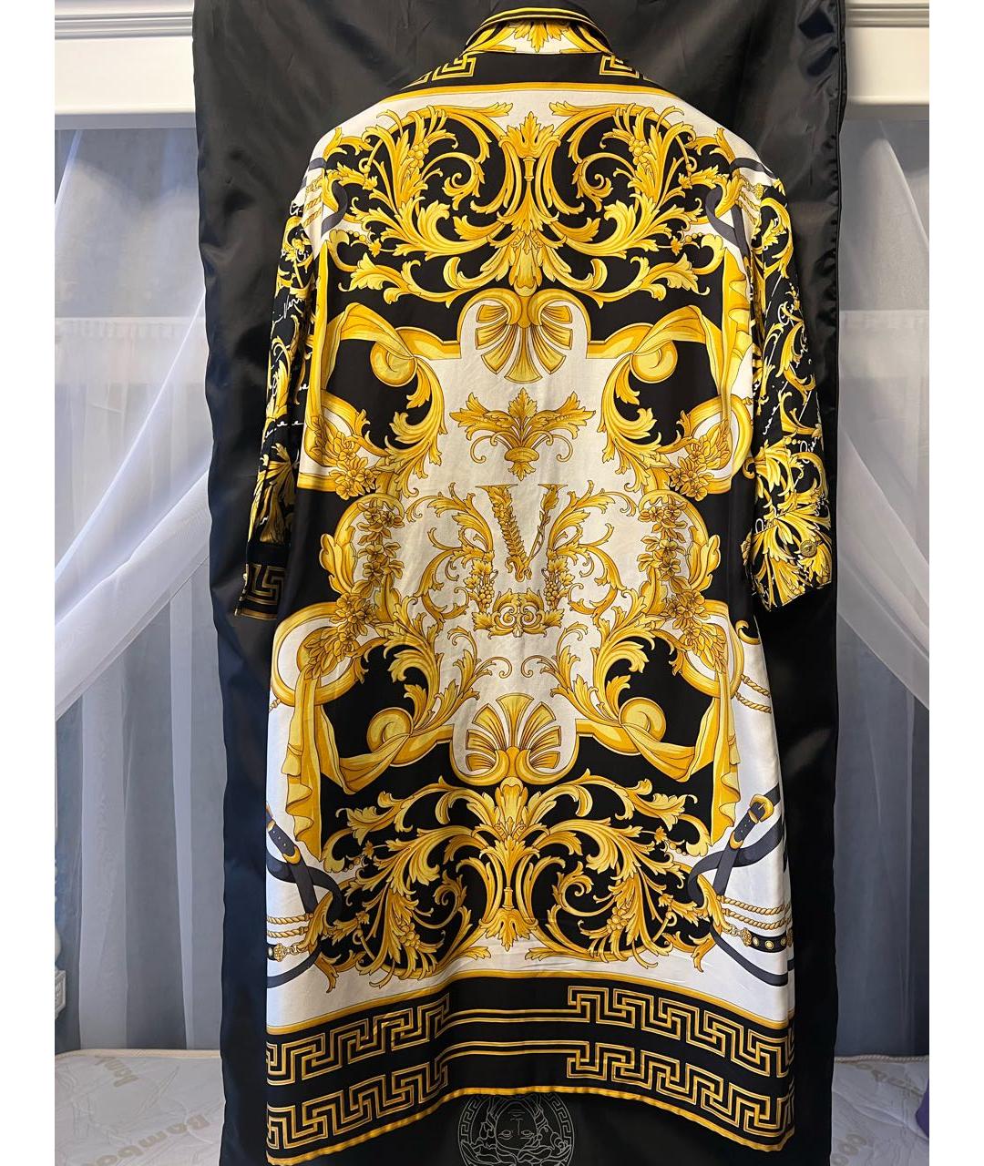 VERSACE Золотое шелковое повседневное платье, фото 2