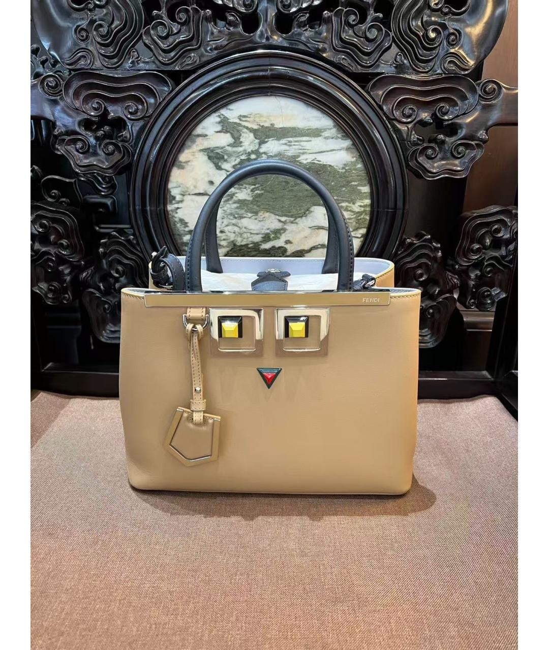 FENDI Бежевая кожаная сумка через плечо, фото 2