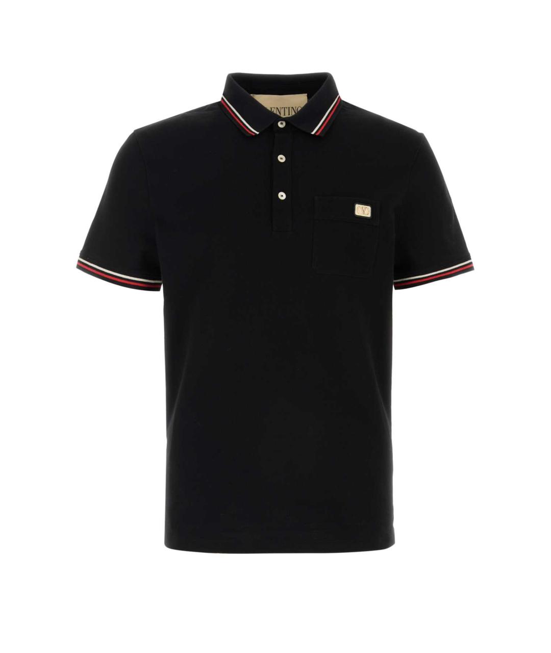VALENTINO Черное хлопковое поло с коротким рукавом, фото 1