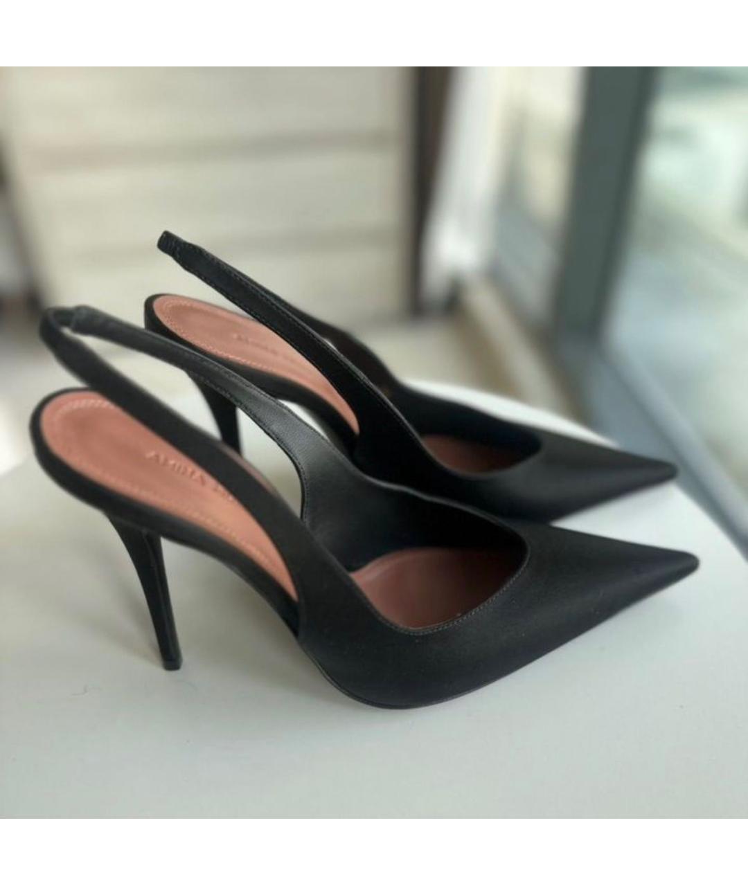 Amina Muaddi Черные текстильные босоножки, фото 7