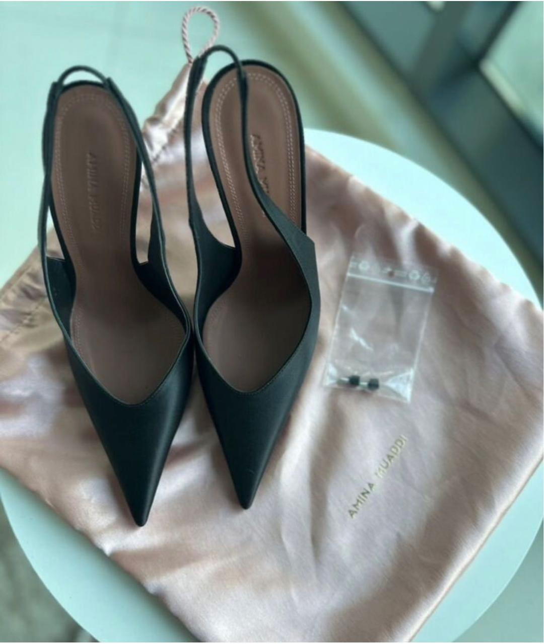 Amina Muaddi Черные текстильные босоножки, фото 2