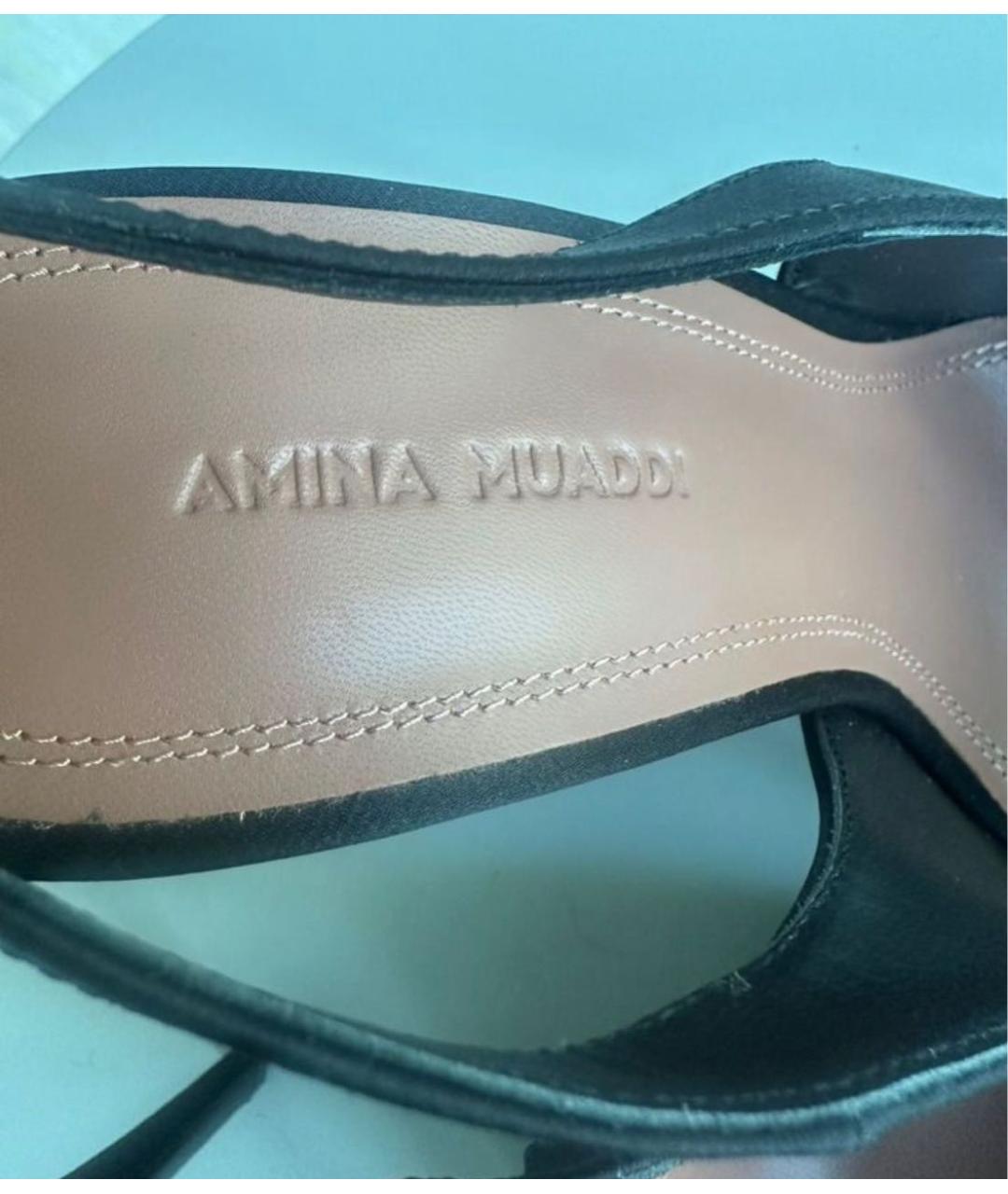 Amina Muaddi Черные текстильные босоножки, фото 6