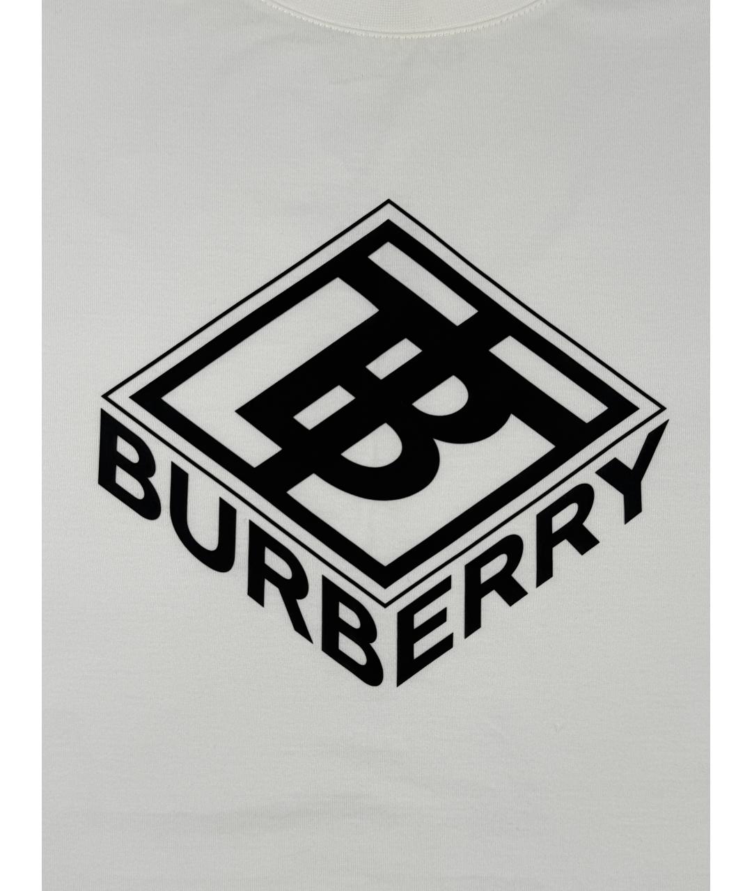 BURBERRY Белая хлопко-эластановая футболка, фото 5