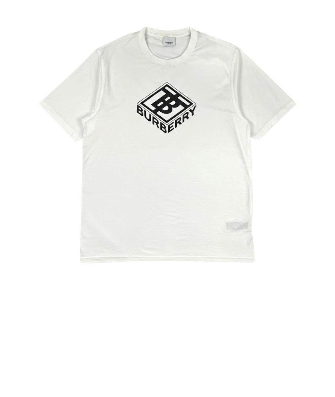 BURBERRY Белая хлопко-эластановая футболка, фото 1
