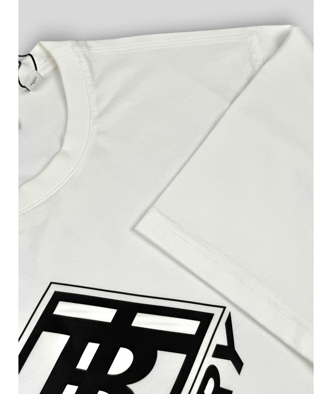 BURBERRY Белая хлопко-эластановая футболка, фото 2