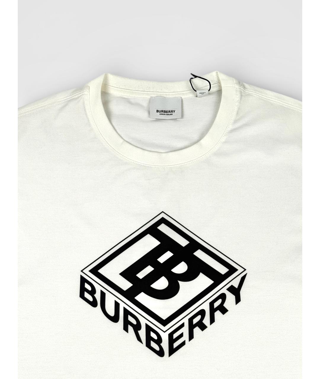 BURBERRY Белая хлопко-эластановая футболка, фото 3
