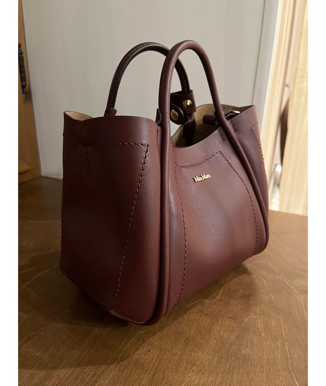 MAX MARA Бордовая кожаная сумка тоут, фото 3