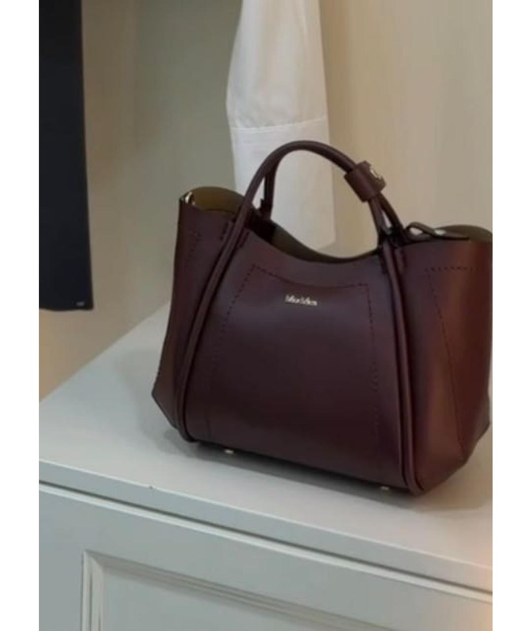 MAX MARA Бордовая кожаная сумка тоут, фото 2