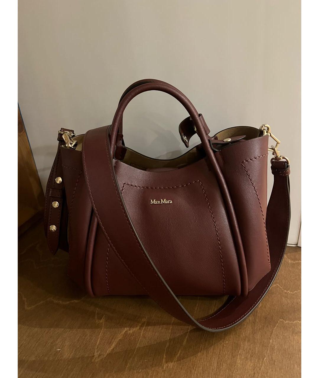 MAX MARA Бордовая кожаная сумка тоут, фото 8