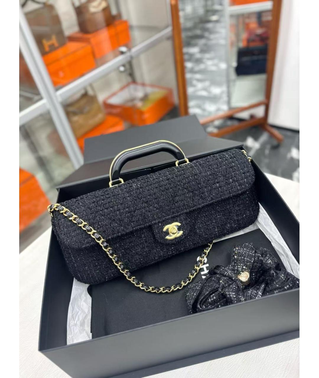 CHANEL Черная твидовая сумка через плечо, фото 7