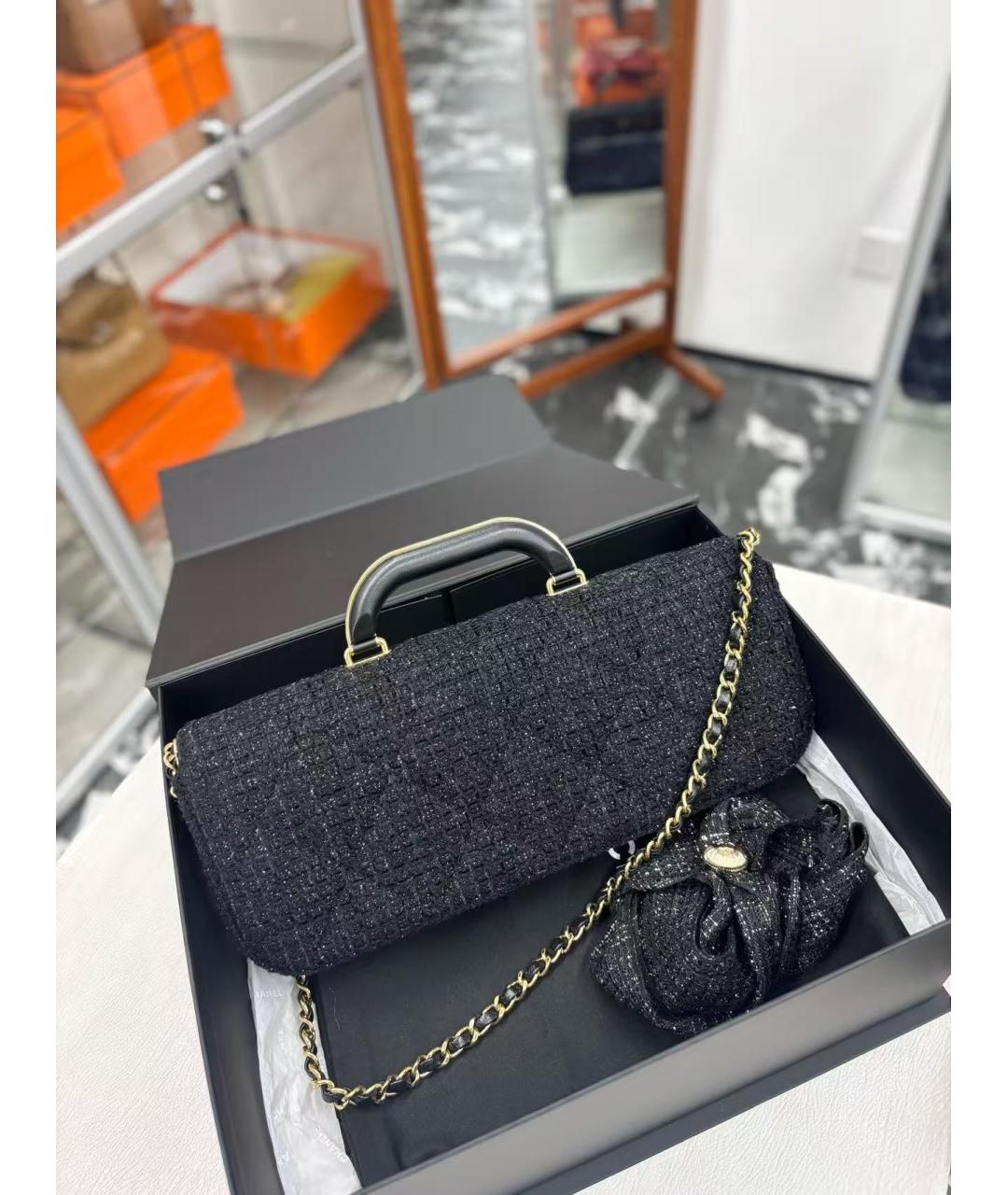 CHANEL Черная твидовая сумка через плечо, фото 3