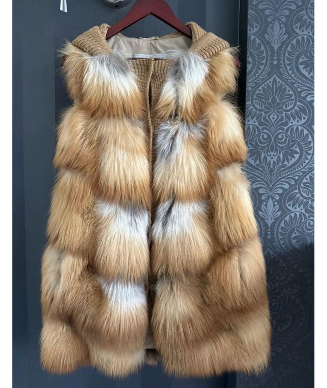 032C Коричневая меховая шуба, фото 3