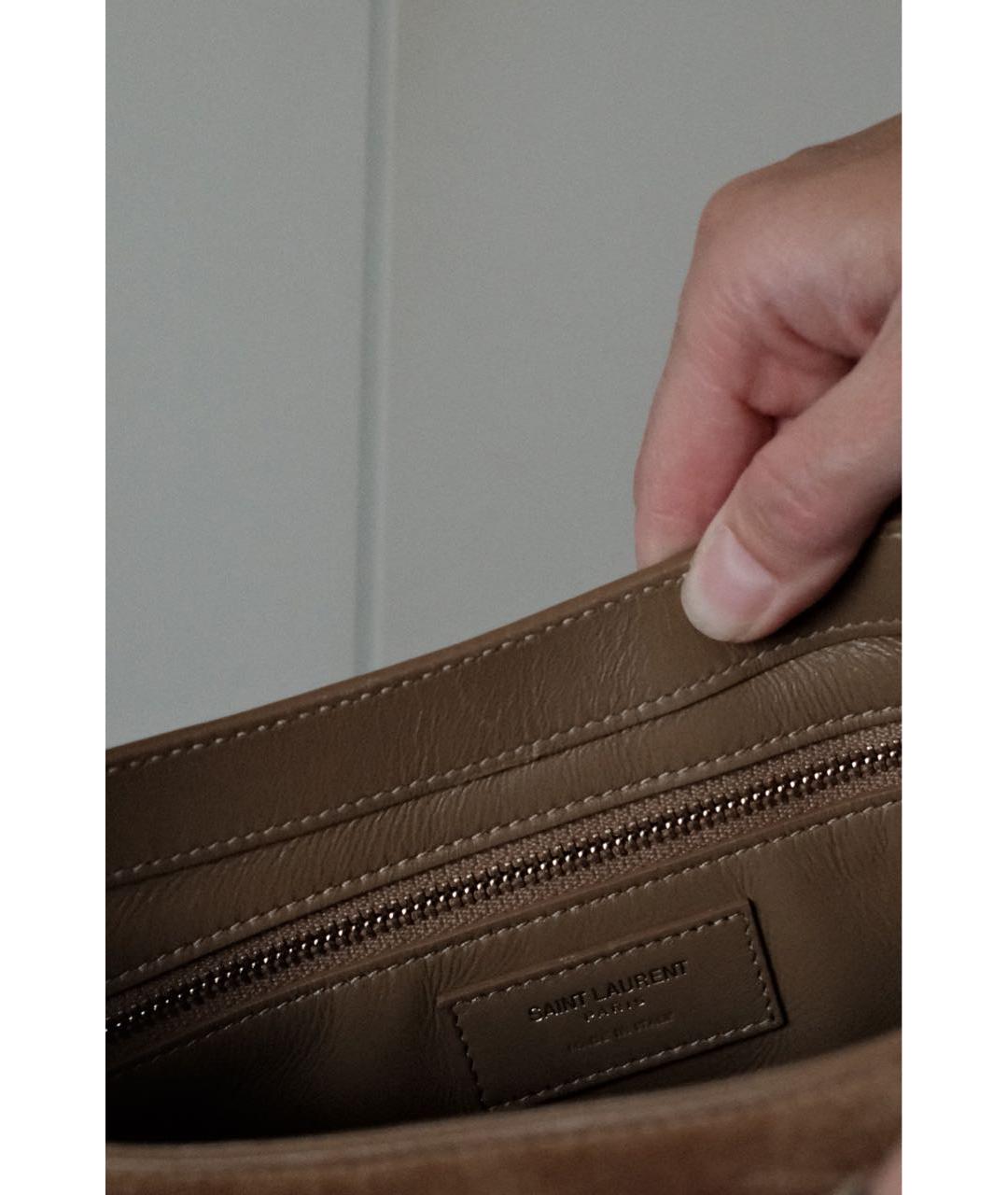 SAINT LAURENT Бежевая замшевая сумка с короткими ручками, фото 4