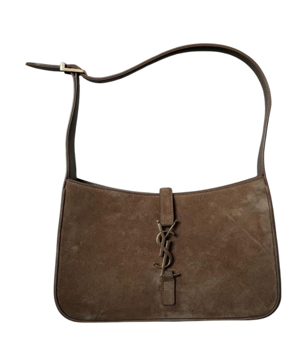 SAINT LAURENT Бежевая замшевая сумка с короткими ручками, фото 1