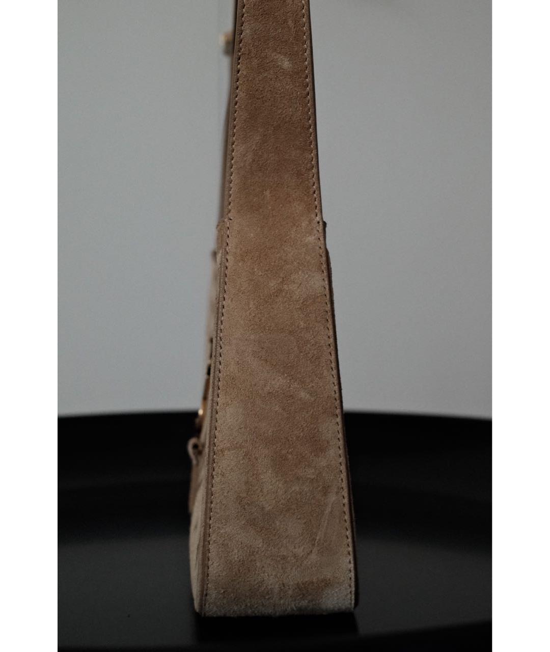 SAINT LAURENT Бежевая замшевая сумка с короткими ручками, фото 2