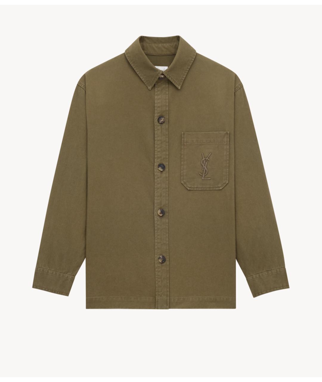 SAINT LAURENT Хаки хлопковая рубашка, фото 3