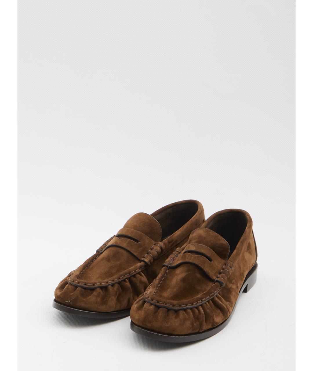 SAINT LAURENT Коричневые замшевые лоферы, фото 2