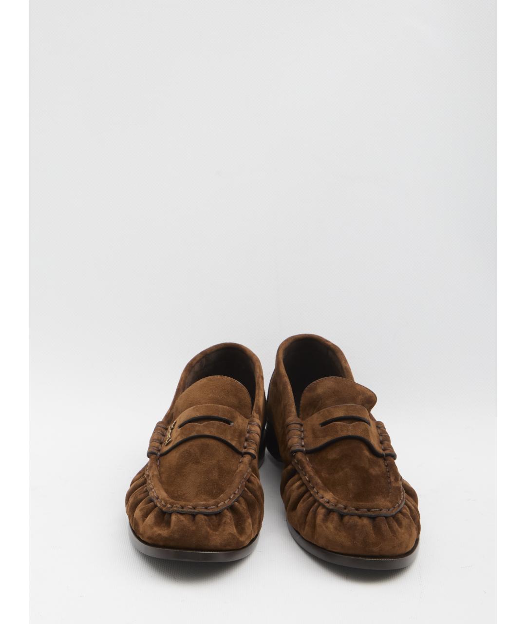 SAINT LAURENT Коричневые замшевые лоферы, фото 5