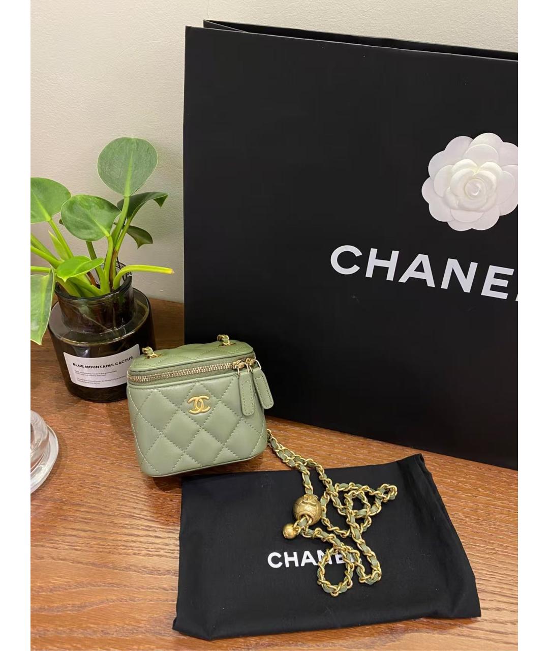 CHANEL Салатовая кожаная сумка через плечо, фото 4