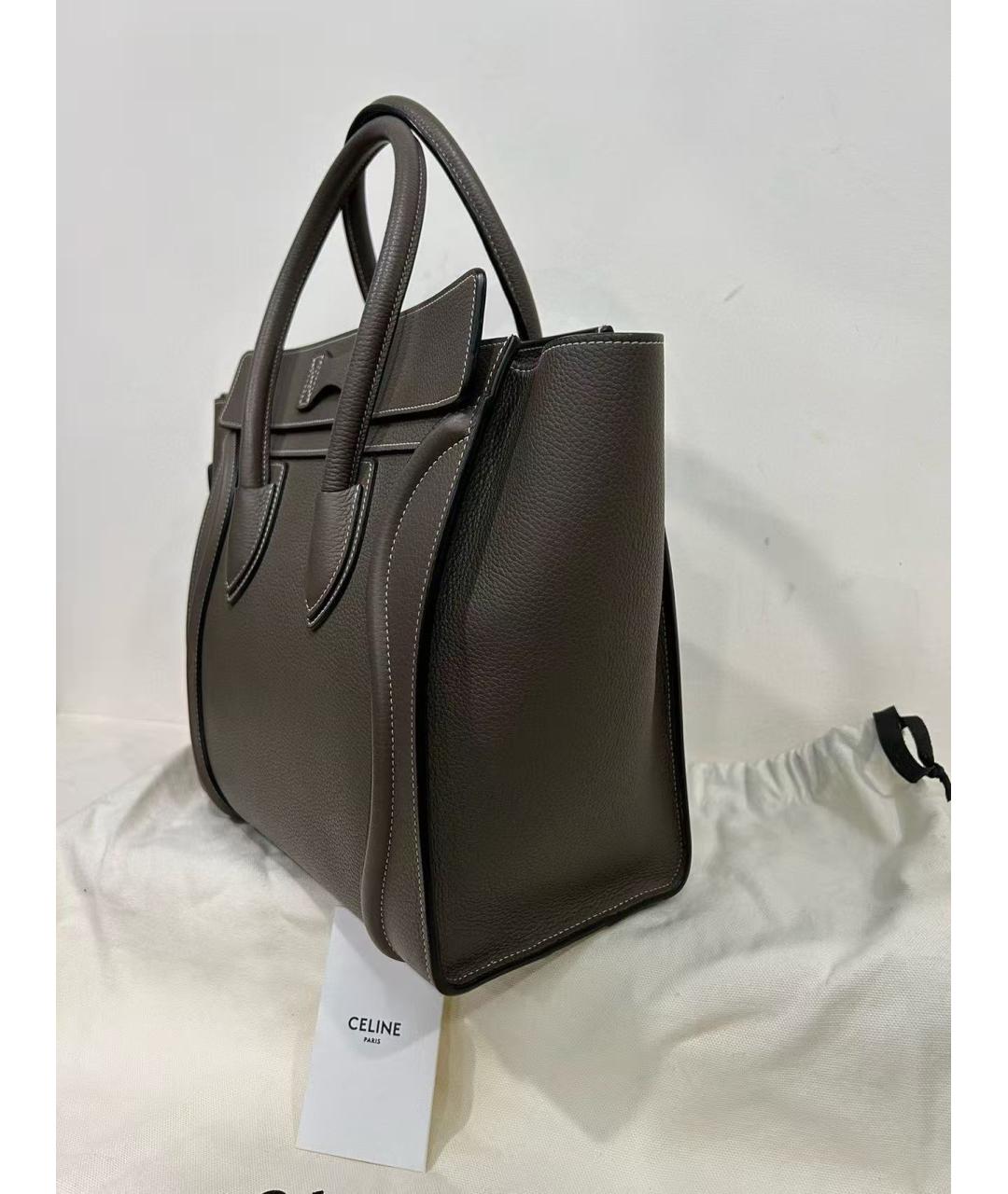 CELINE Серая кожаная сумка с короткими ручками, фото 3