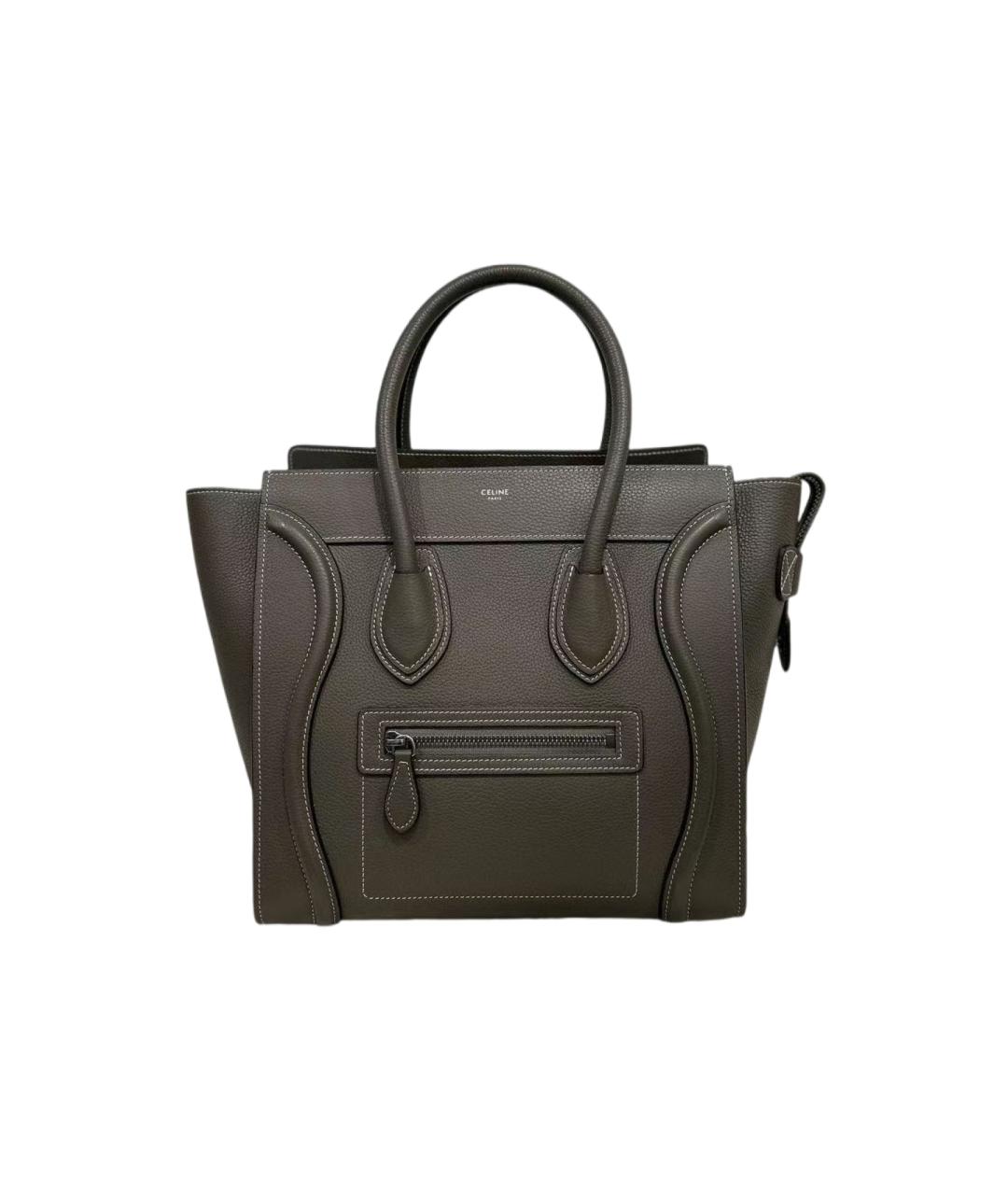 CELINE Серая кожаная сумка с короткими ручками, фото 7