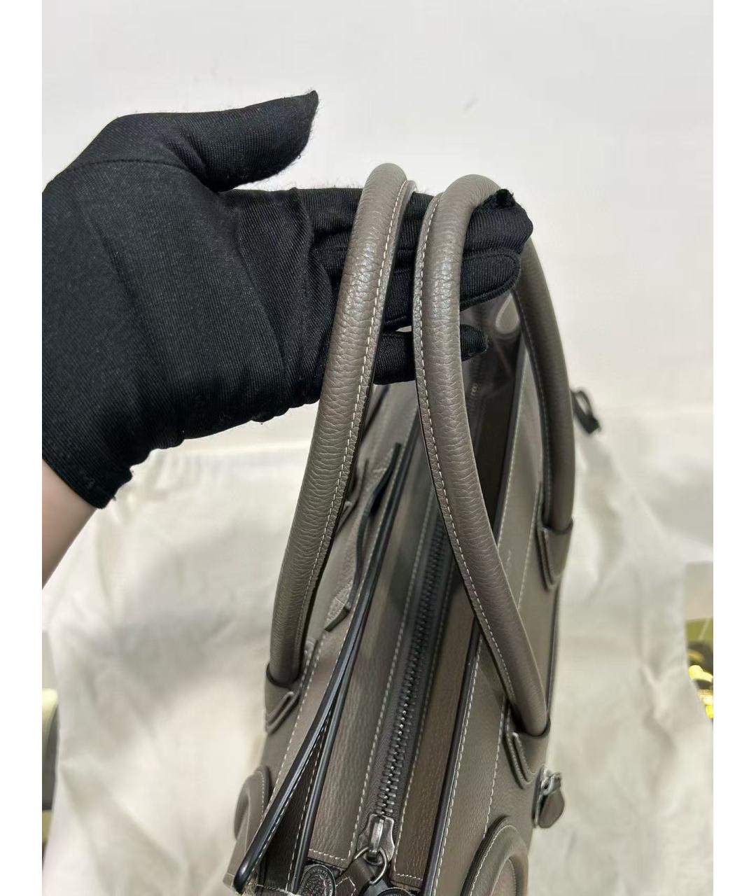 CELINE Серая кожаная сумка с короткими ручками, фото 5