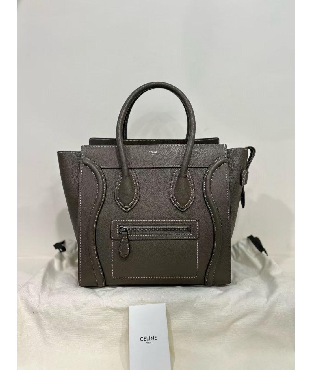 CELINE Серая кожаная сумка с короткими ручками, фото 2