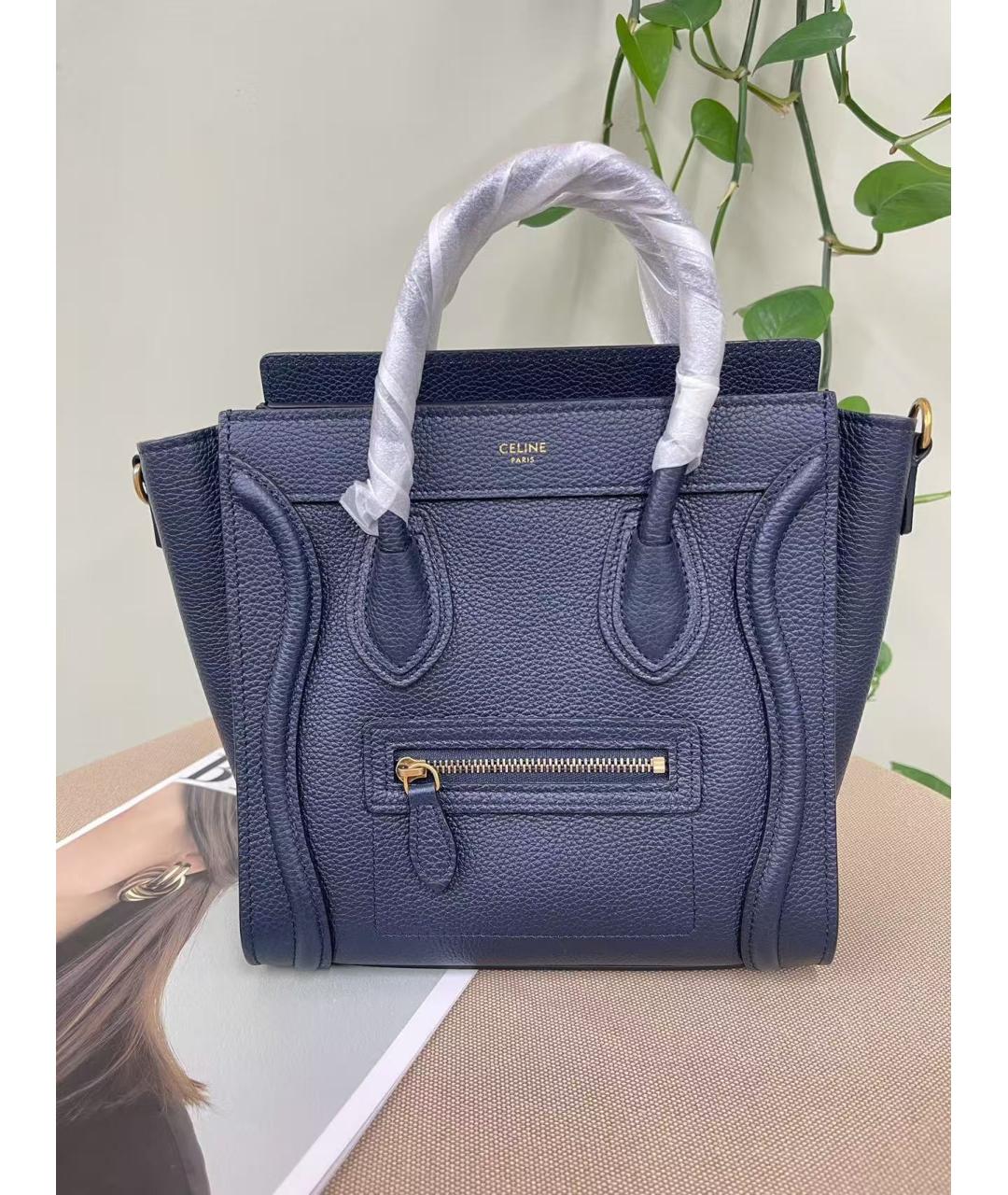 CELINE Темно-синяя кожаная сумка с короткими ручками, фото 2