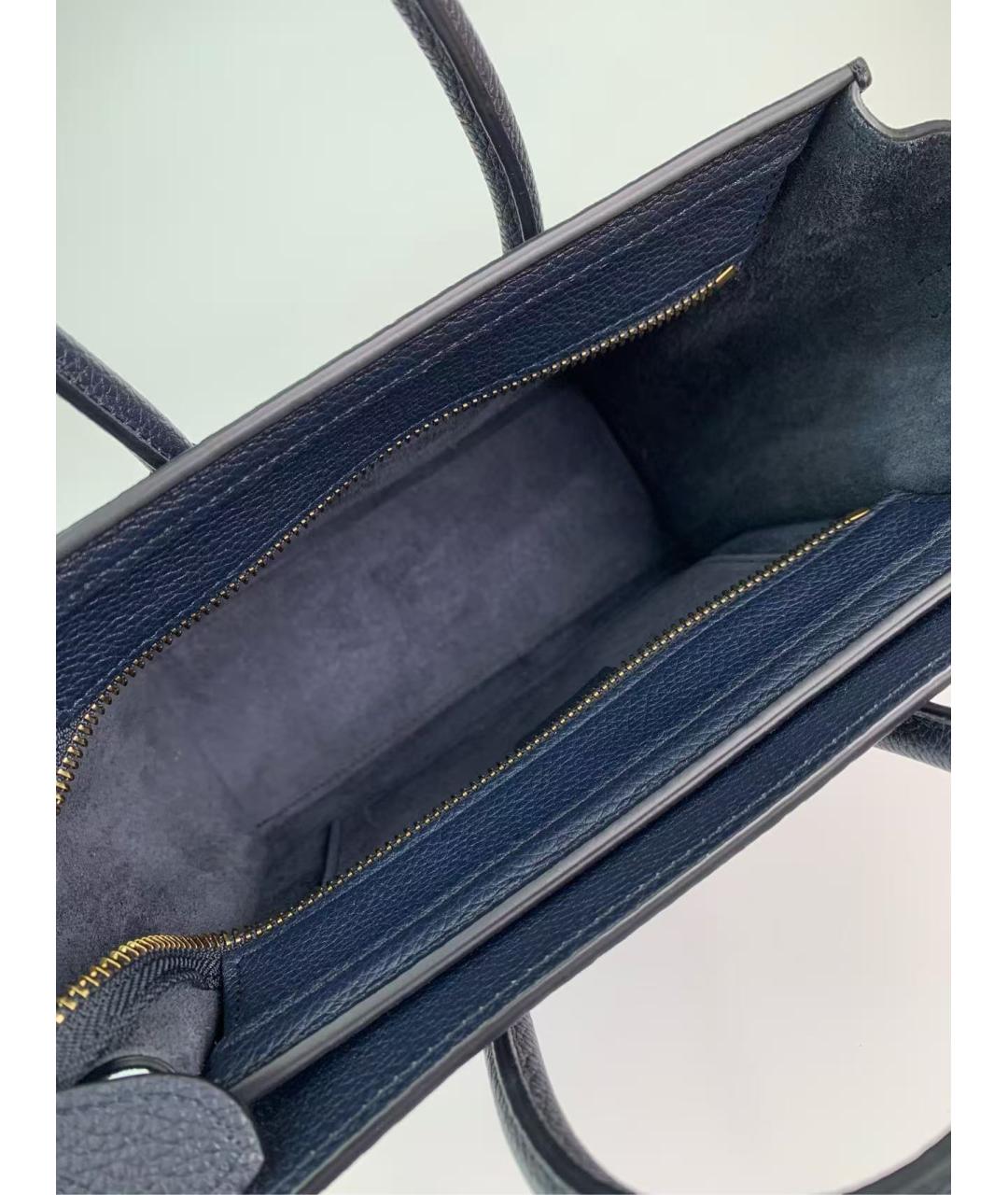 CELINE Темно-синяя кожаная сумка с короткими ручками, фото 6