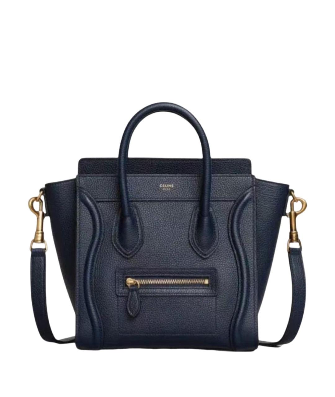 CELINE Темно-синяя кожаная сумка с короткими ручками, фото 1