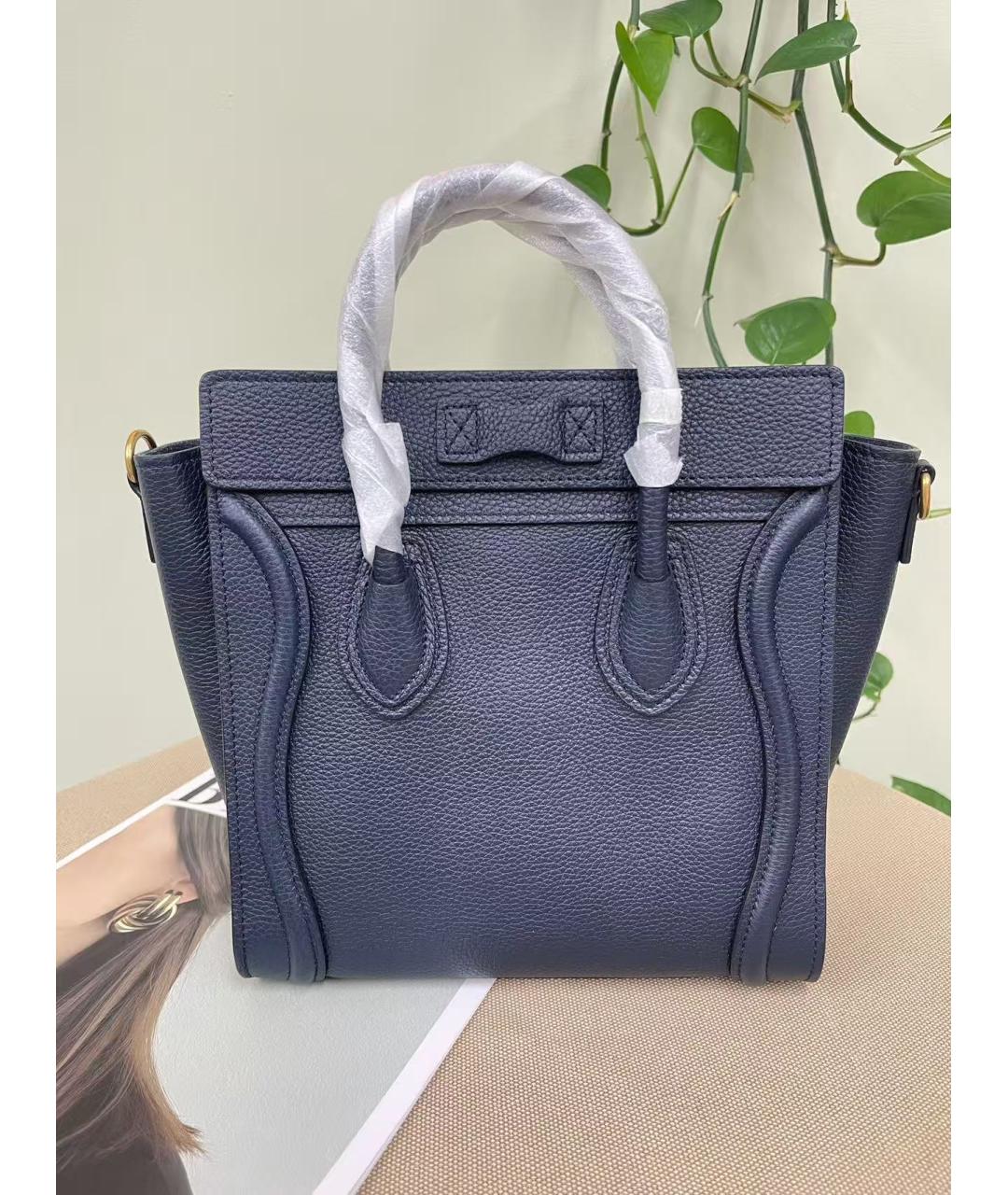 CELINE Темно-синяя кожаная сумка с короткими ручками, фото 3