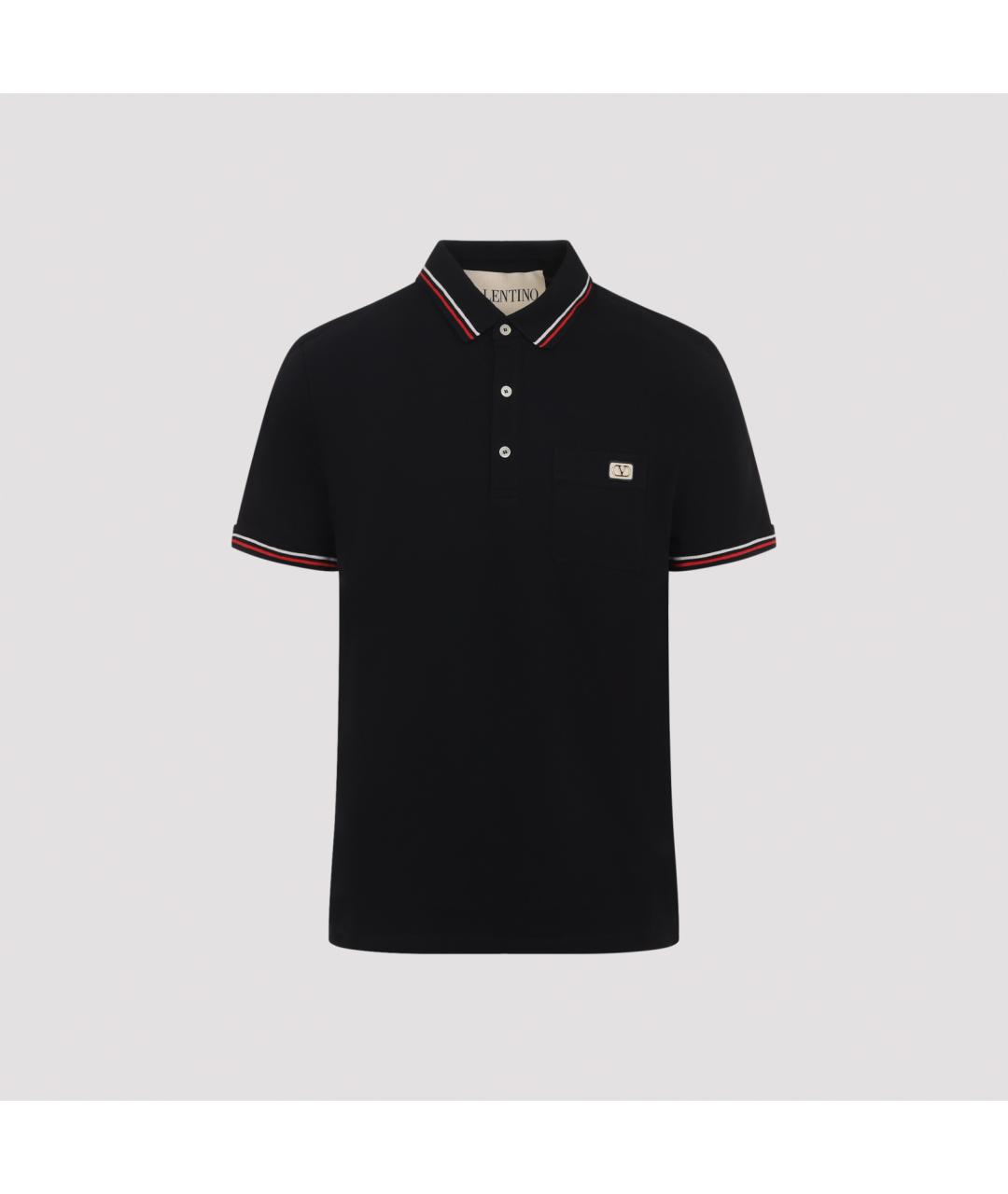 VALENTINO Черное хлопковое поло с коротким рукавом, фото 2