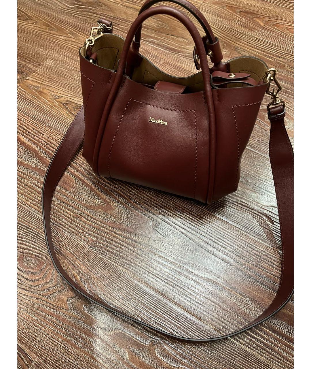 MAX MARA Бордовая кожаная сумка с короткими ручками, фото 2
