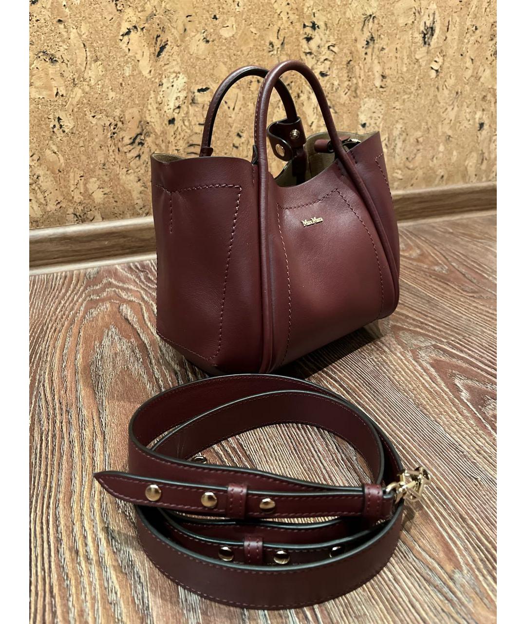 MAX MARA Бордовая кожаная сумка с короткими ручками, фото 3