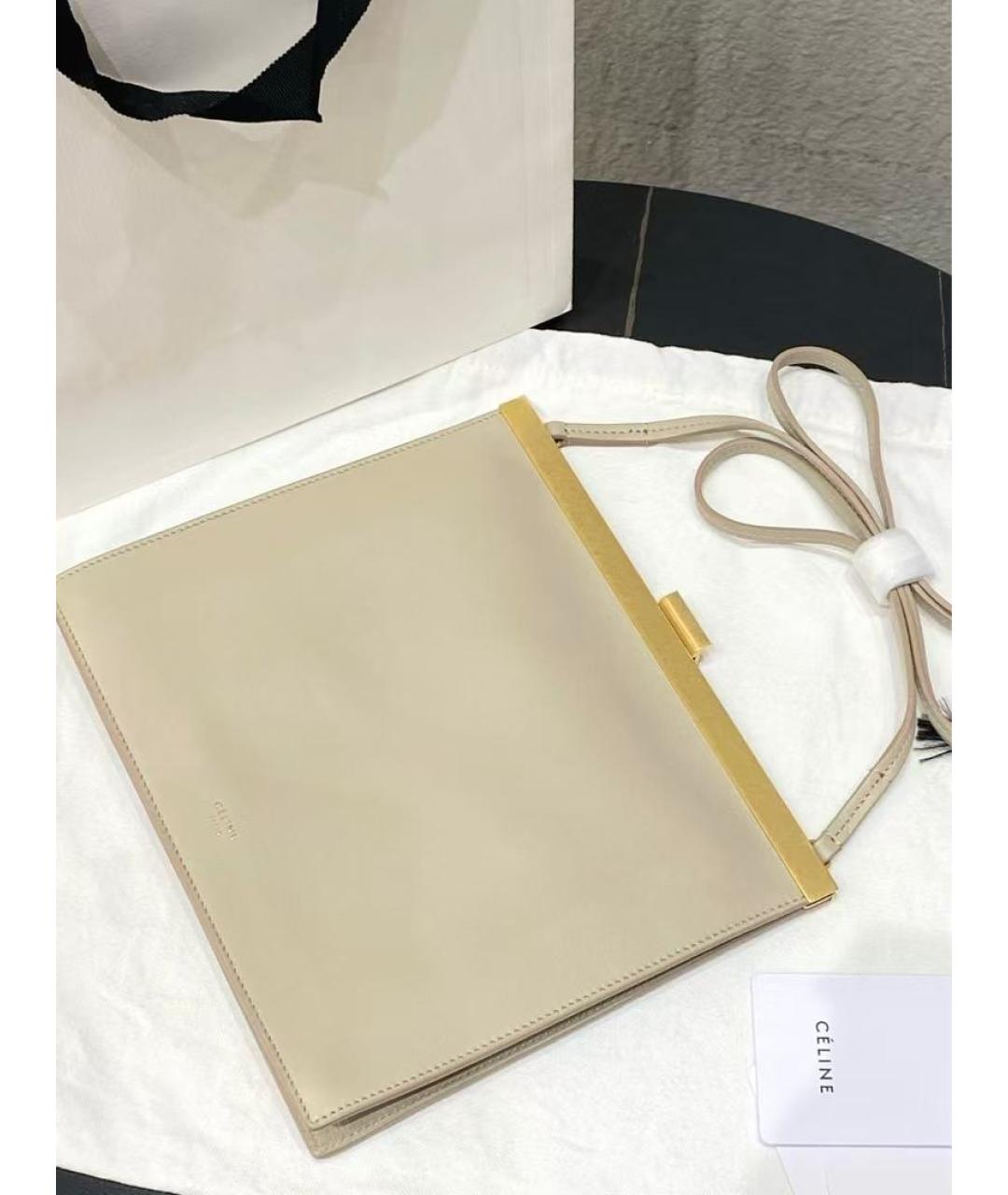 CELINE Бежевая кожаная сумка через плечо, фото 4
