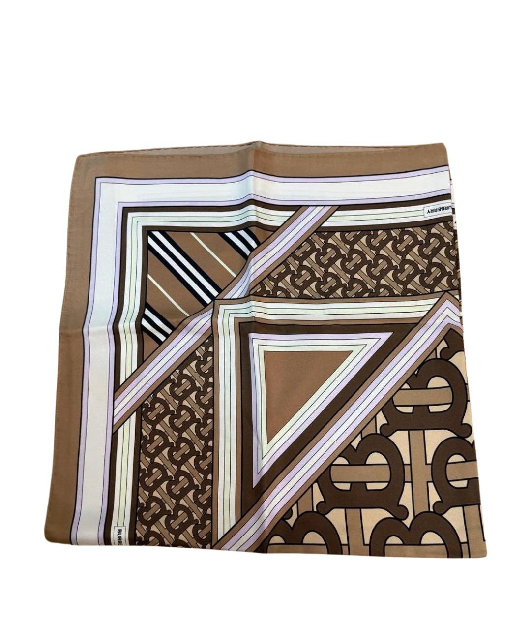 BURBERRY Бежевый шелковый платок, фото 1