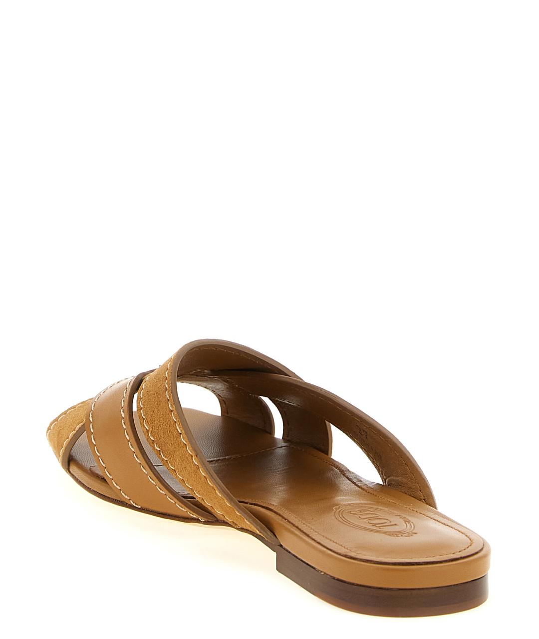 TOD'S Бежевые кожаные шлепанцы, фото 3