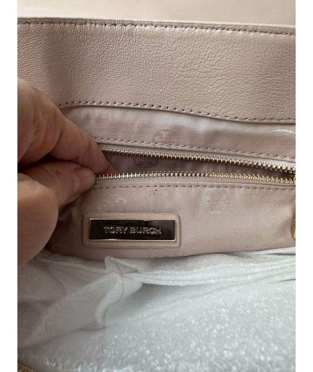 TORY BURCH Бежевая кожаная сумка через плечо, фото 5