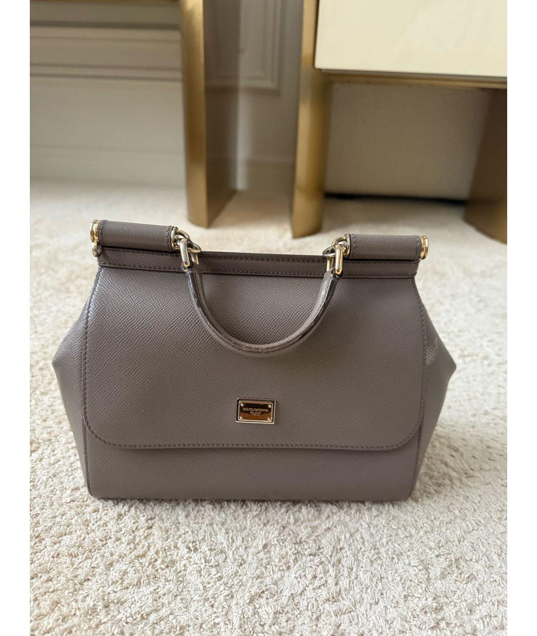 DOLCE&GABBANA Бежевая кожаная сумка с короткими ручками, фото 5